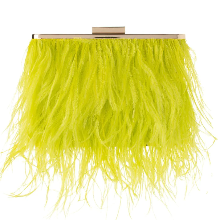 Parallel Culture Shoes and Fashion Online HANDBAGS OLGA BERG ESTELLE FEATHER CLUTCH ONE CHARTREUSE