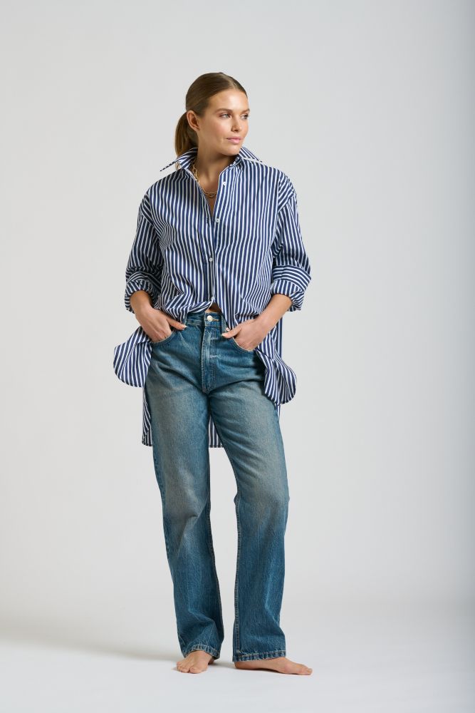 Parallel Culture Shoes and Fashion Online SHIRTS SHIRTY BOYFRIEND SHIRT - NAVY THINK STRIPE