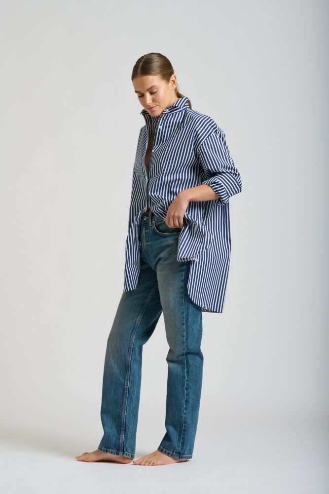 Parallel Culture Shoes and Fashion Online SHIRTS SHIRTY BOYFRIEND SHIRT - NAVY THINK STRIPE