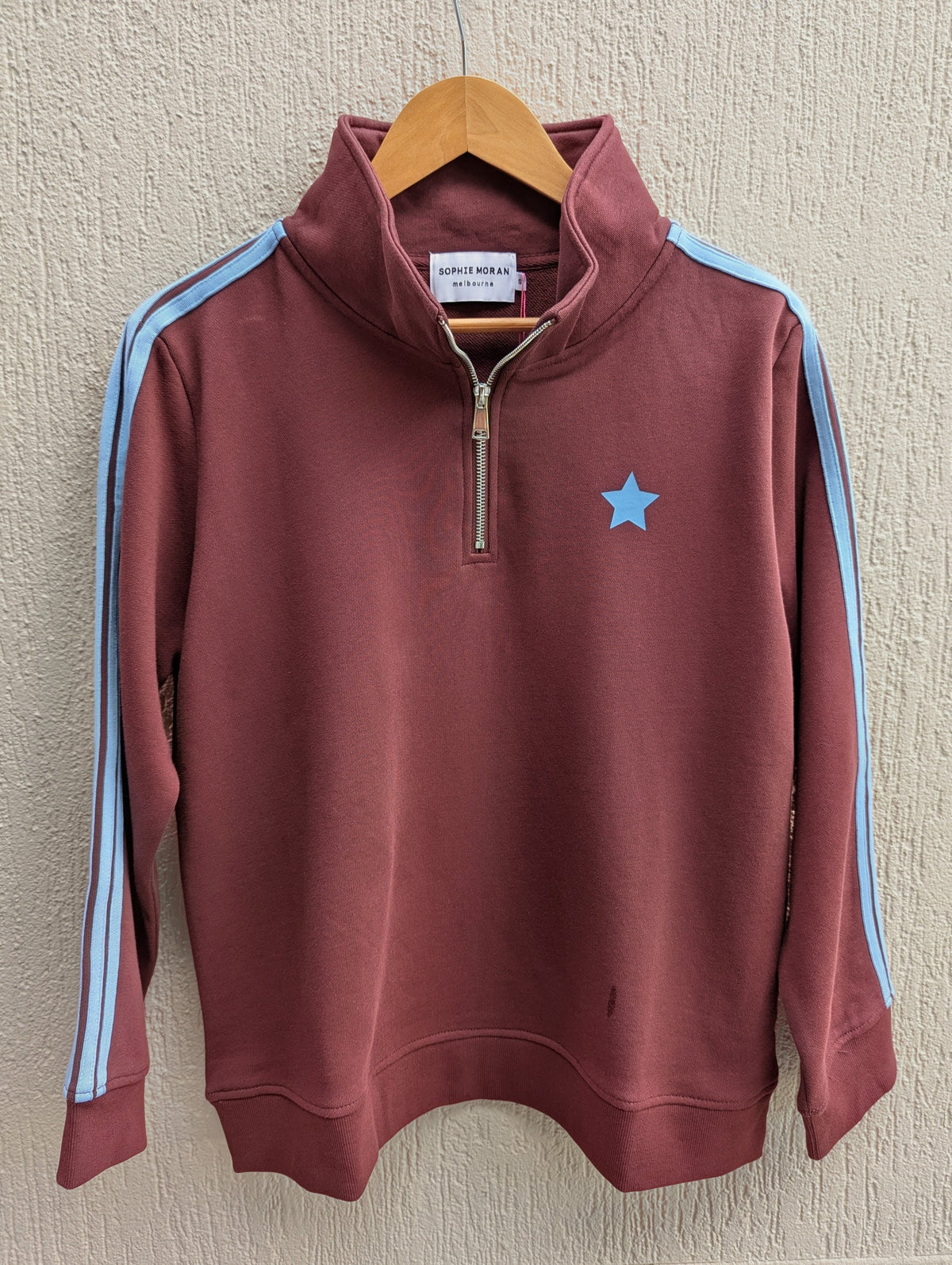 Parallel Culture Shoes and Fashion Online SWEAT SOPHIE MORAN FUNNEL ARM STRIPE SWEATSHIRT CHOC BLUE