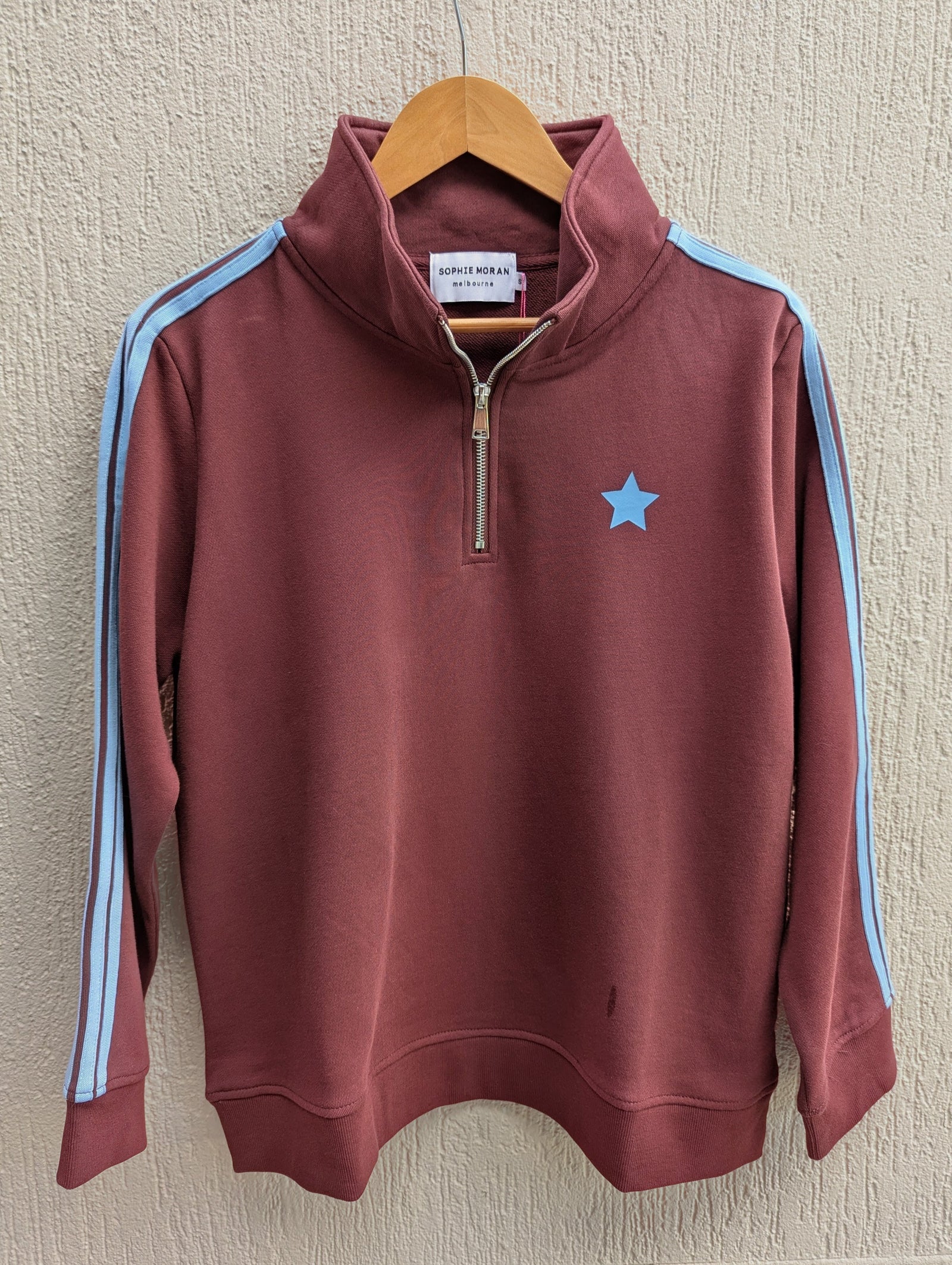 Parallel Culture Shoes and Fashion Online SWEAT SOPHIE MORAN FUNNEL ARM STRIPE SWEATSHIRT BLUE CHOC