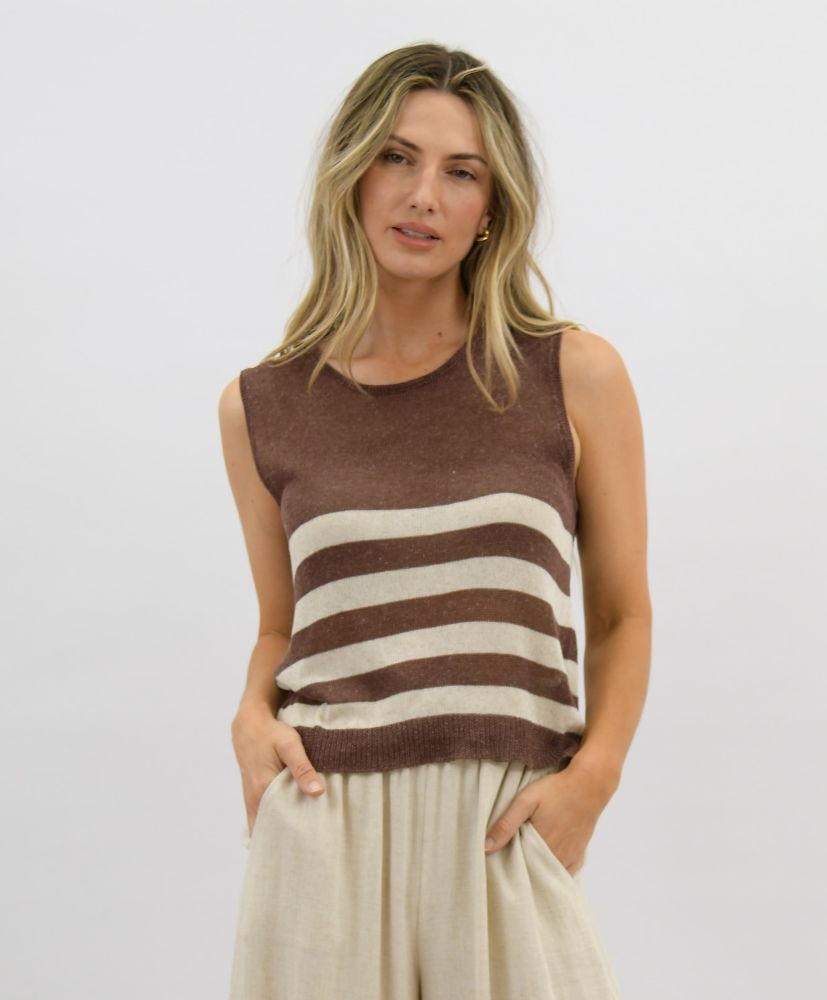 Parallel Culture Shoes and Fashion Online TOPS WORTHIER SAILOR STRIPED TANK CHOC BEIGE
