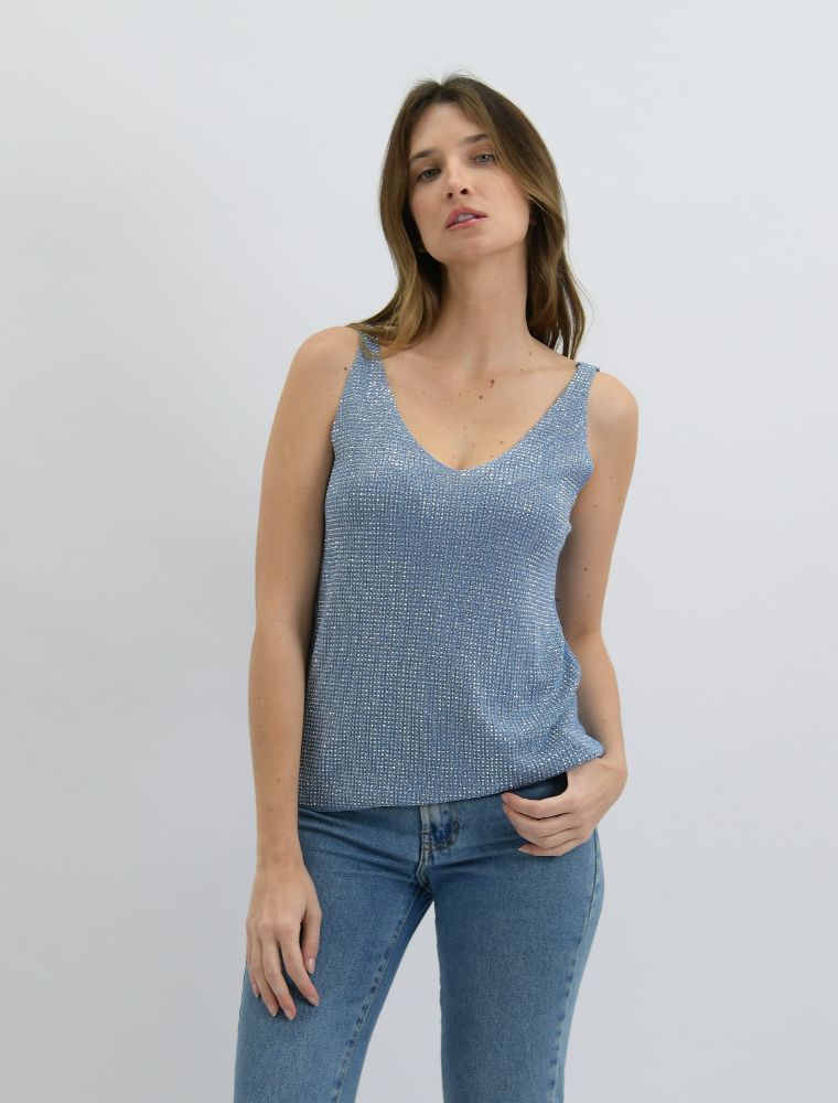 Parallel Culture Shoes and Fashion Online TOPS WORTHIER MOONLIIT LUREX TOP DENIM BLUE