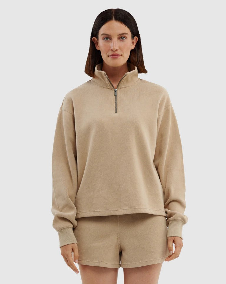 Parallel Culture Shoes and Fashion Online SWEAT ORTC RIBBED QUARTER ZIP TAN