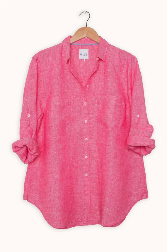 Parallel Culture Shoes and Fashion Online SHIRTS HUT BOYFRIEND LINEN SHIRT - RASPBERRY CHAMBRAY