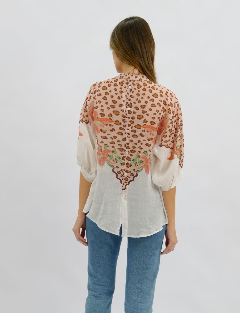 Parallel Culture Shoes and Fashion Online SHIRTS WORTHIER LILY LEOPARD LINEN SHIRT WHITE LEOPARD