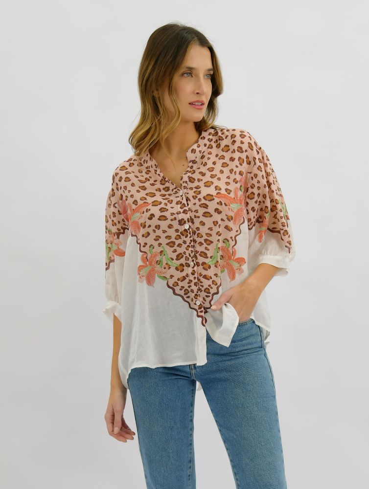 Parallel Culture Shoes and Fashion Online SHIRTS WORTHIER LILY LEOPARD LINEN SHIRT WHITE LEOPARD