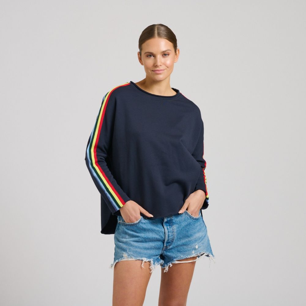Parallel Culture Shoes and Fashion Online SWEAT EST 1971 RAW TAPE TRIM SWEATSHIRT FRENCH NAVY