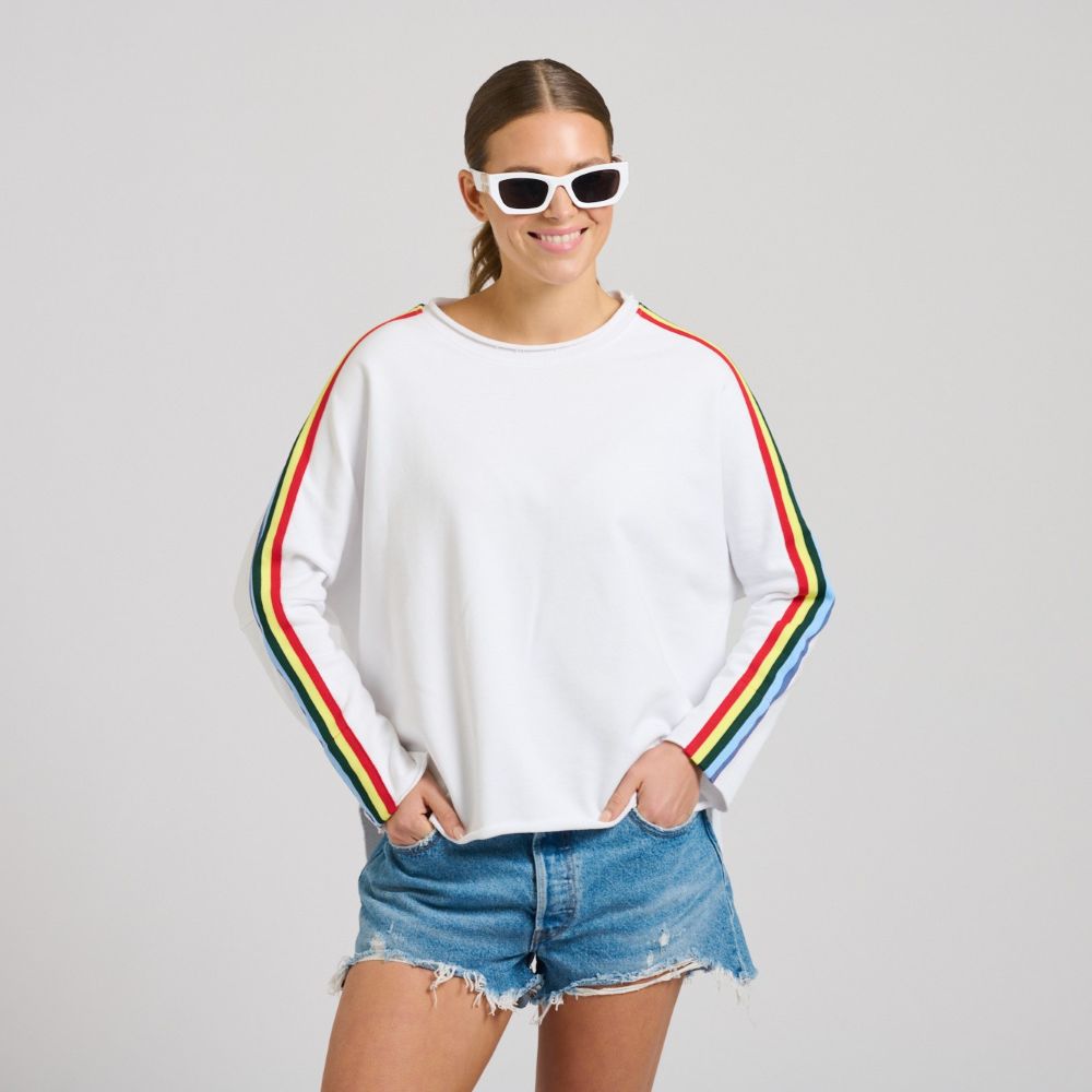 Parallel Culture Shoes and Fashion Online SWEAT EST 1971 RAW TAPE TRIM SWEATSHIRT WHITE