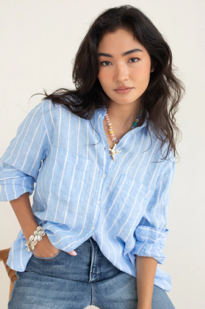 THE BOYFRIEND LINEN SHIRT - AMALFI STRIPE
