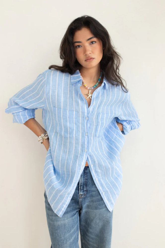 THE BOYFRIEND LINEN SHIRT - AMALFI STRIPE