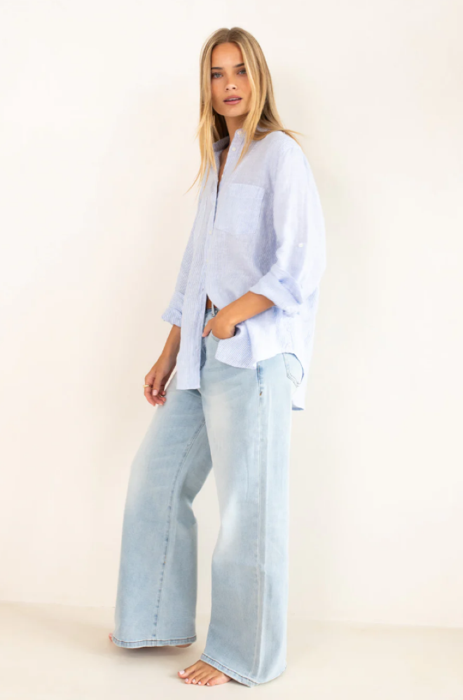 BOYFRIEND LINEN SHIRT - BABY BLUE STRIPE