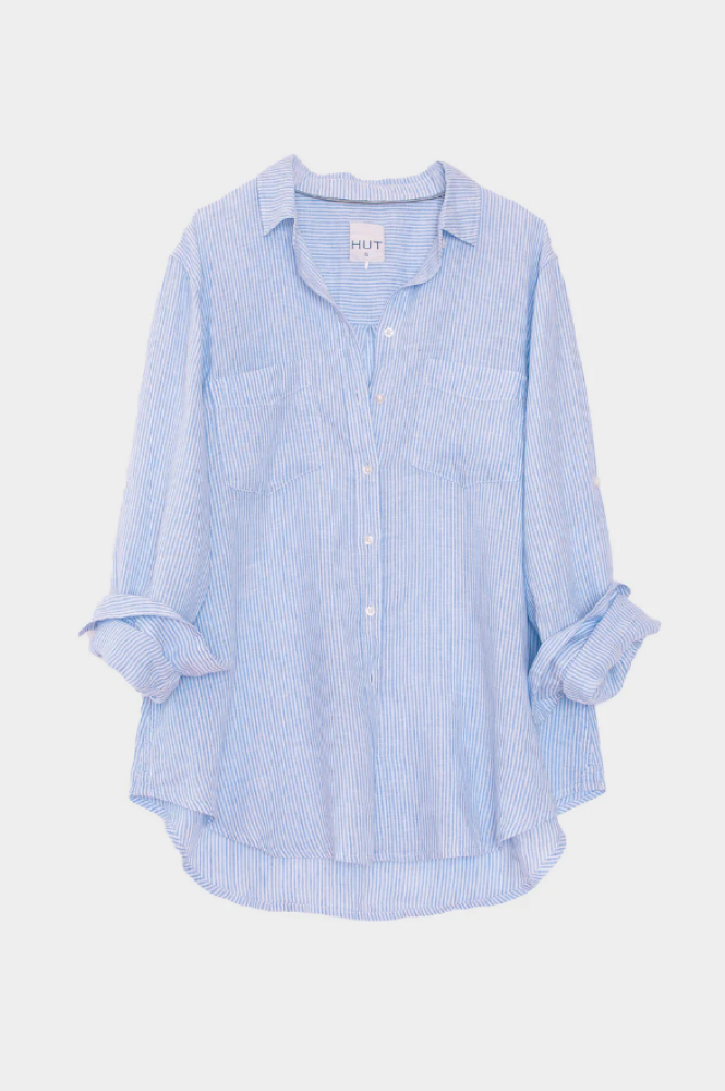 BOYFRIEND LINEN SHIRT - BABY BLUE STRIPE