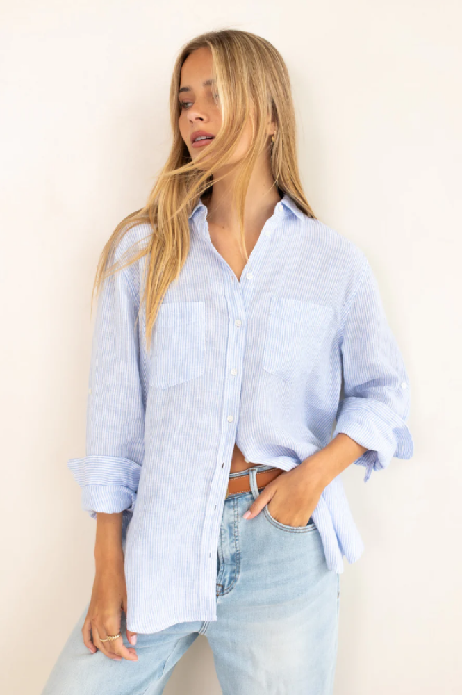 BOYFRIEND LINEN SHIRT - BABY BLUE STRIPE