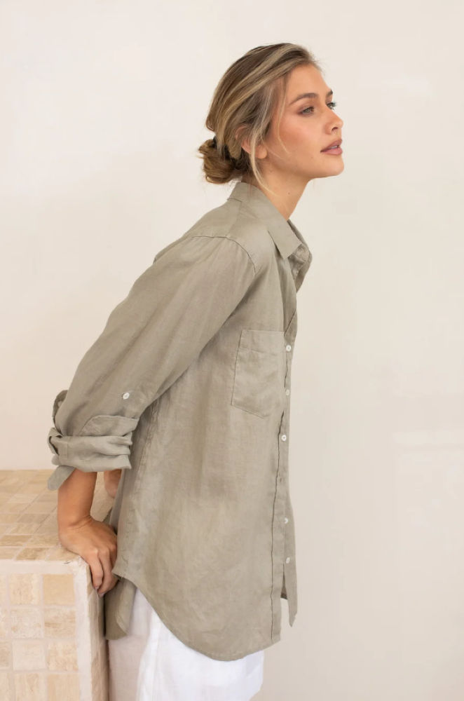 Parallel Culture Shoes and Fashion Online SHIRTS HUT BOYFRIEND LINEN SHIRT - BISCUIT