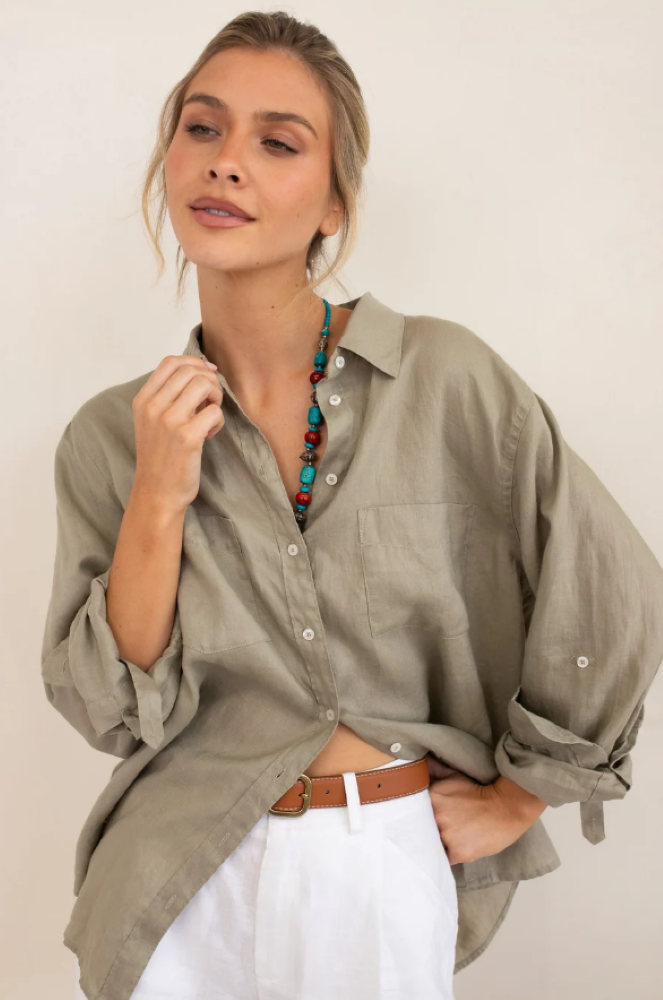 Parallel Culture Shoes and Fashion Online SHIRTS HUT BOYFRIEND LINEN SHIRT - BISCUIT BISCUIT
