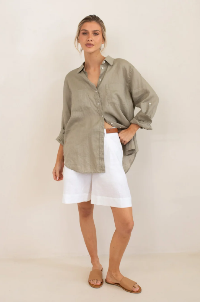 Parallel Culture Shoes and Fashion Online SHIRTS HUT BOYFRIEND LINEN SHIRT - BISCUIT BISCUIT