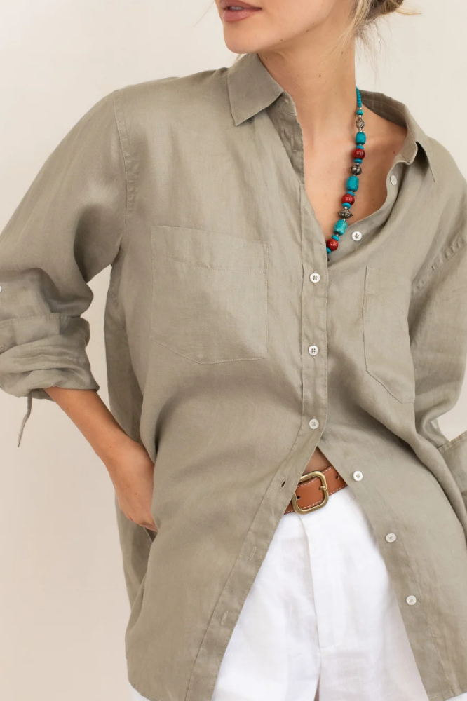 Parallel Culture Shoes and Fashion Online SHIRTS HUT BOYFRIEND LINEN SHIRT - BISCUIT