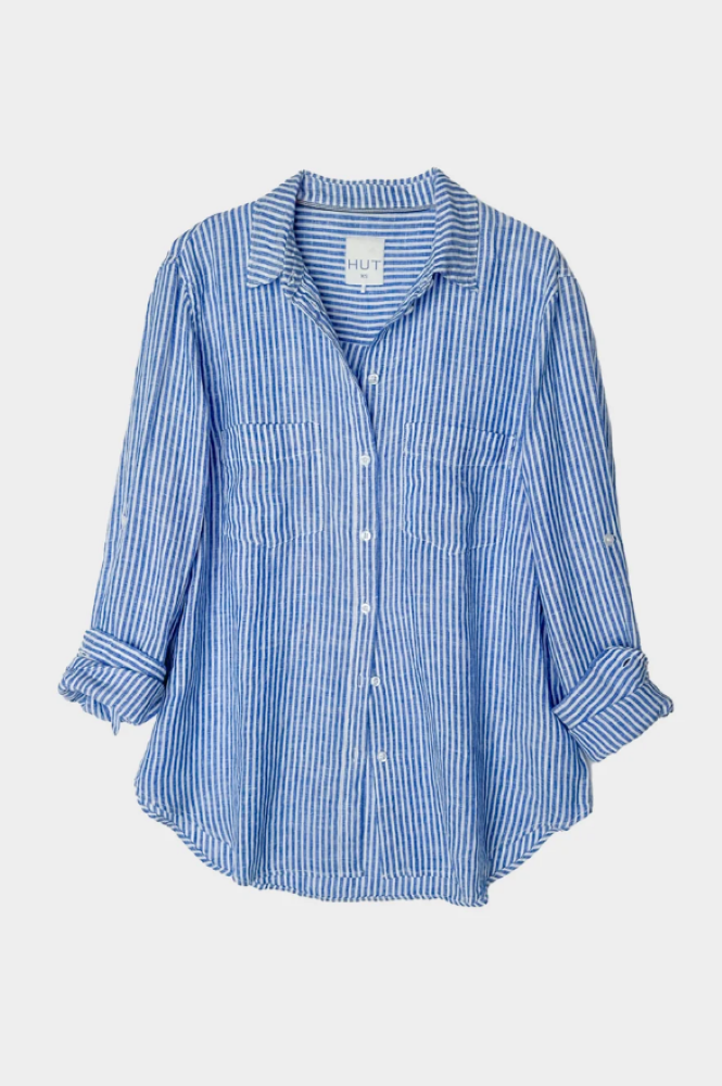 Parallel Culture Shoes and Fashion Online SHIRTS HUT BOYFRIEND LINEN SHIRT - ELECTRIC BLUE STRIPE
