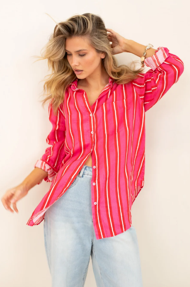 Parallel Culture Shoes and Fashion Online SHIRTS HUT BOYFRIEND LINEN SHIRT - MAKING ME BLUSH PINK RED