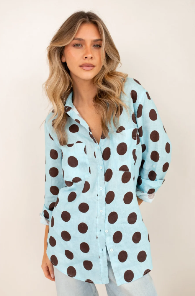 Parallel Culture Shoes and Fashion Online SHIRTS HUT BOYFRIEND LINEN SHIRT - SUMMER BRUNCH BLUE CHOC