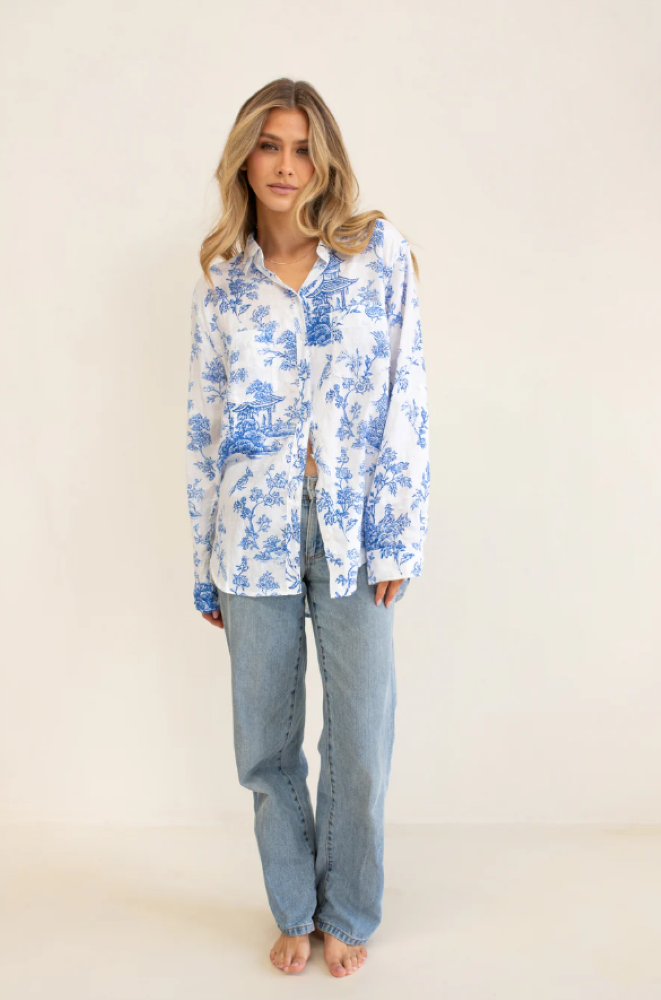 Parallel Culture Shoes and Fashion Online SHIRTS HUT BOYFRIEND LINEN SHIRT - CHINOISERIE