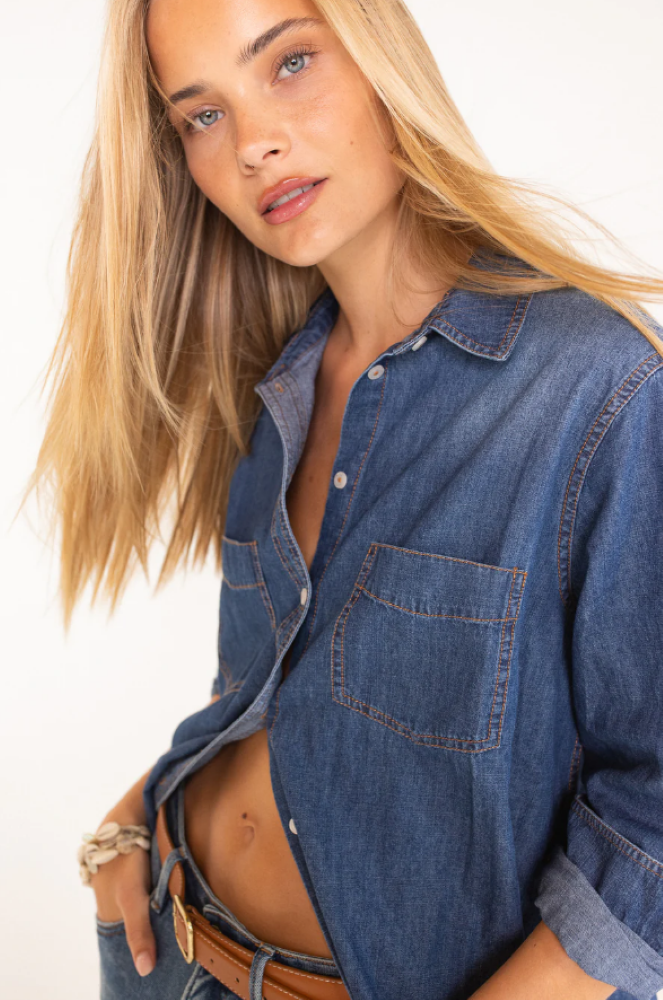 THE BOYFRIEND DENIM SHIRT - DARK WASH