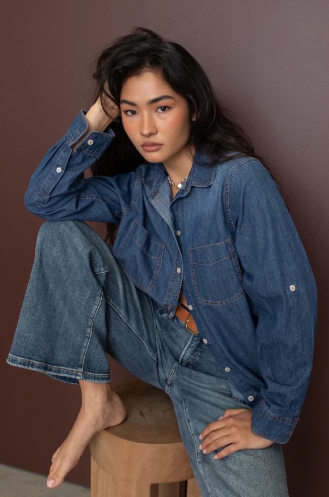 THE BOYFRIEND DENIM SHIRT - DARK WASH
