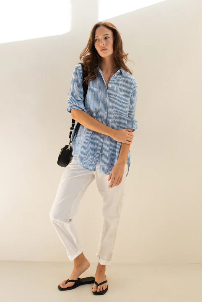 Parallel Culture Shoes and Fashion Online SHIRTS HUT BOYFRIEND LINEN SHIRT - ELECTRIC BLUE CHAMBRAY