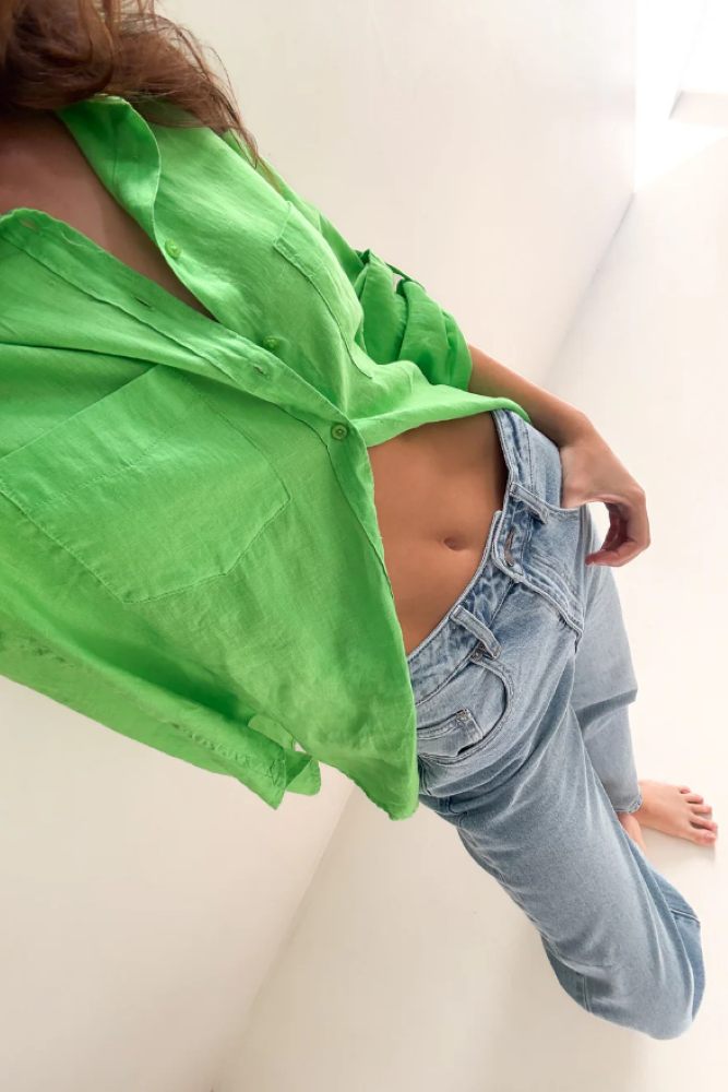 Parallel Culture Shoes and Fashion Online SHIRTS HUT BOYFRIEND LINEN SHIRT - GREEN