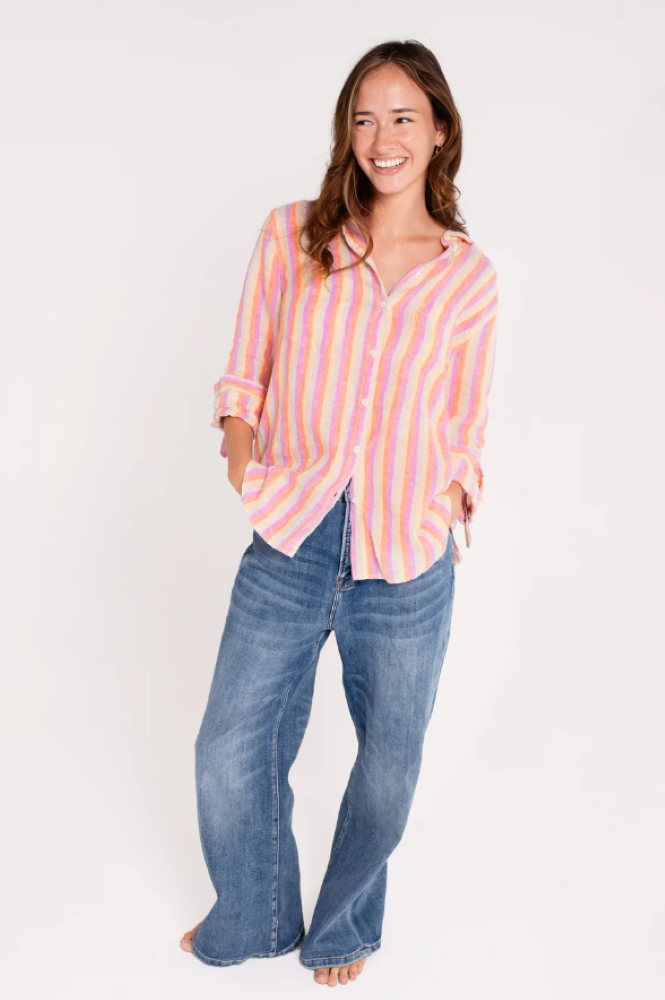 Parallel Culture Shoes and Fashion Online SHIRTS HUT THE BOYFRIEND LINEN SHIRT - GROOVE STRIPE