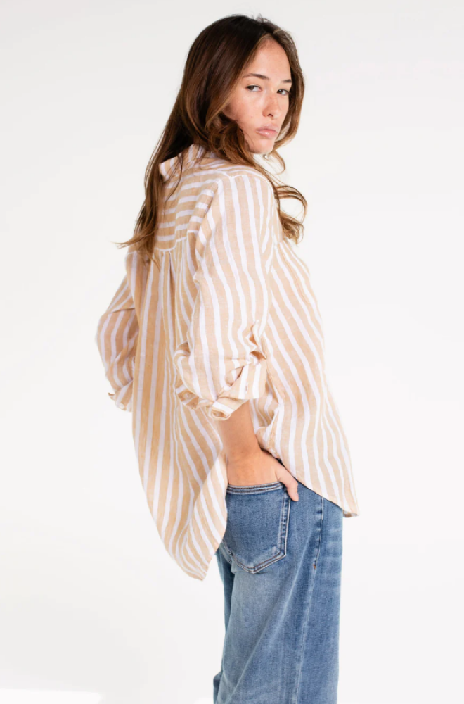 Parallel Culture Shoes and Fashion Online SHIRTS HUT BOYFRIEND LINEN SHIRT - HONEYCOMB STRIPE