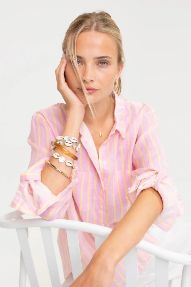 BOYFRIEND LINEN SHIRT - LEMON DROP STRIPE