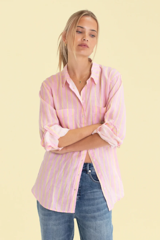 BOYFRIEND LINEN SHIRT - LEMON DROP STRIPE
