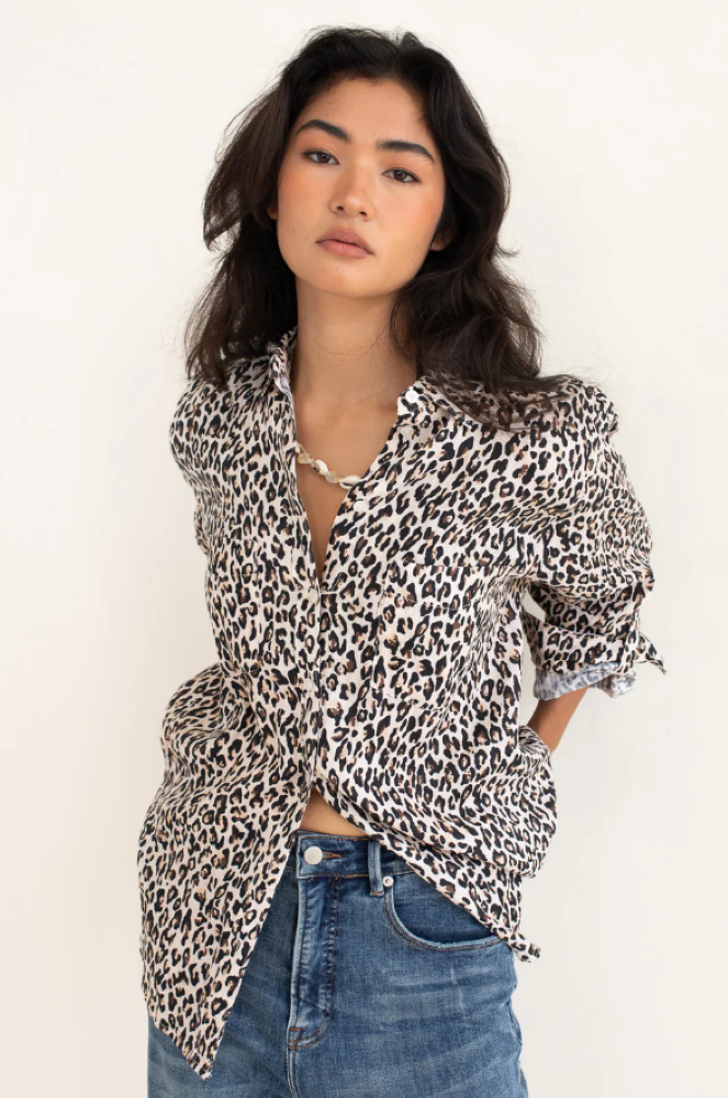 BOYFRIEND LINEN SHIRT - LEOPARD