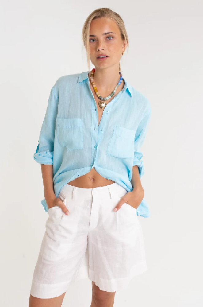 Parallel Culture Shoes and Fashion Online SHIRTS HUT BOYFRIEND LINEN SHIRT - LIFT MY MOOD BLUE BLUE