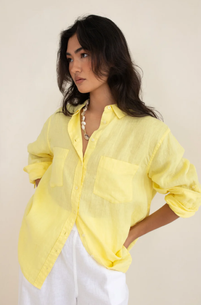 Parallel Culture Shoes and Fashion Online SHIRTS HUT BOYFRIEND LINEN SHIRT - LIFT MY MOOD YELLOW YELLOW