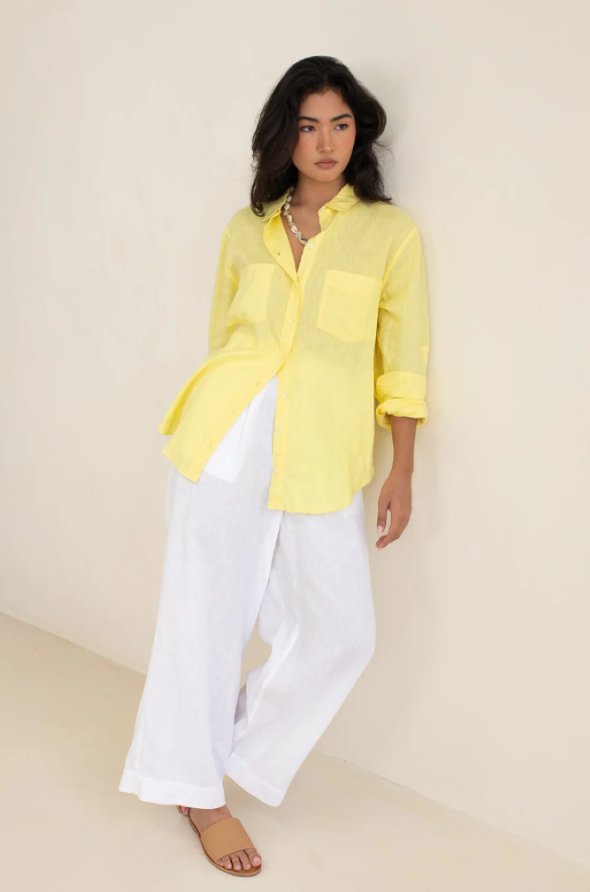 Parallel Culture Shoes and Fashion Online SHIRTS HUT BOYFRIEND LINEN SHIRT - LIFT MY MOOD YELLOW