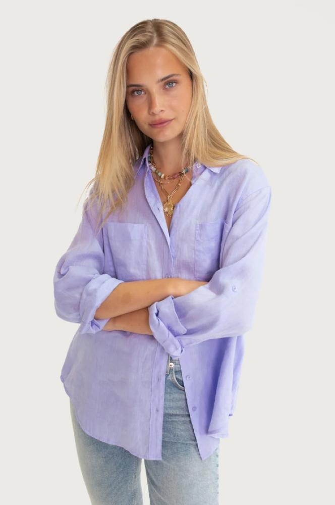 BOYFRIEND LINEN SHIRT - LIFT MY MOOD MAUVE