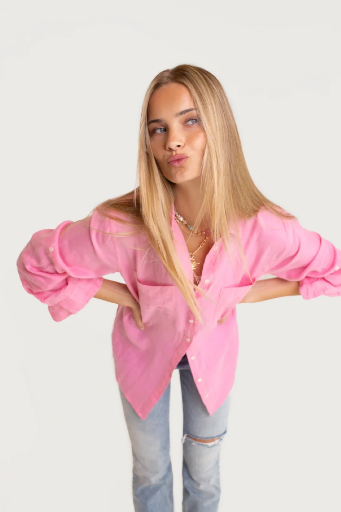 BOYFRIEND LINEN SHIRT - LIFT MY MOOD PINK