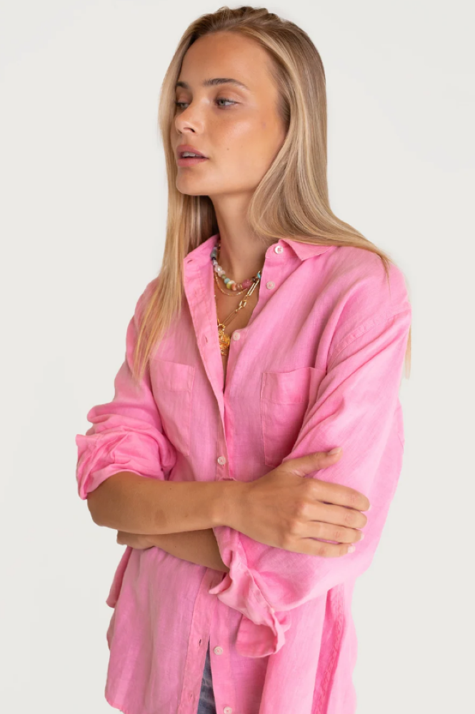 BOYFRIEND LINEN SHIRT - LIFT MY MOOD PINK