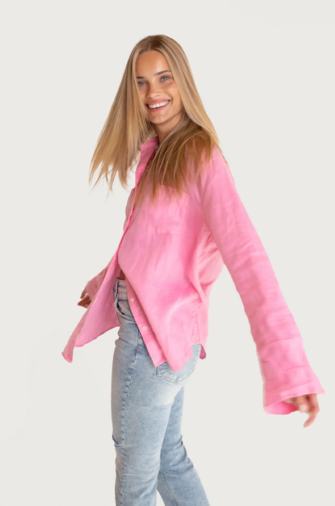BOYFRIEND LINEN SHIRT - LIFT MY MOOD PINK
