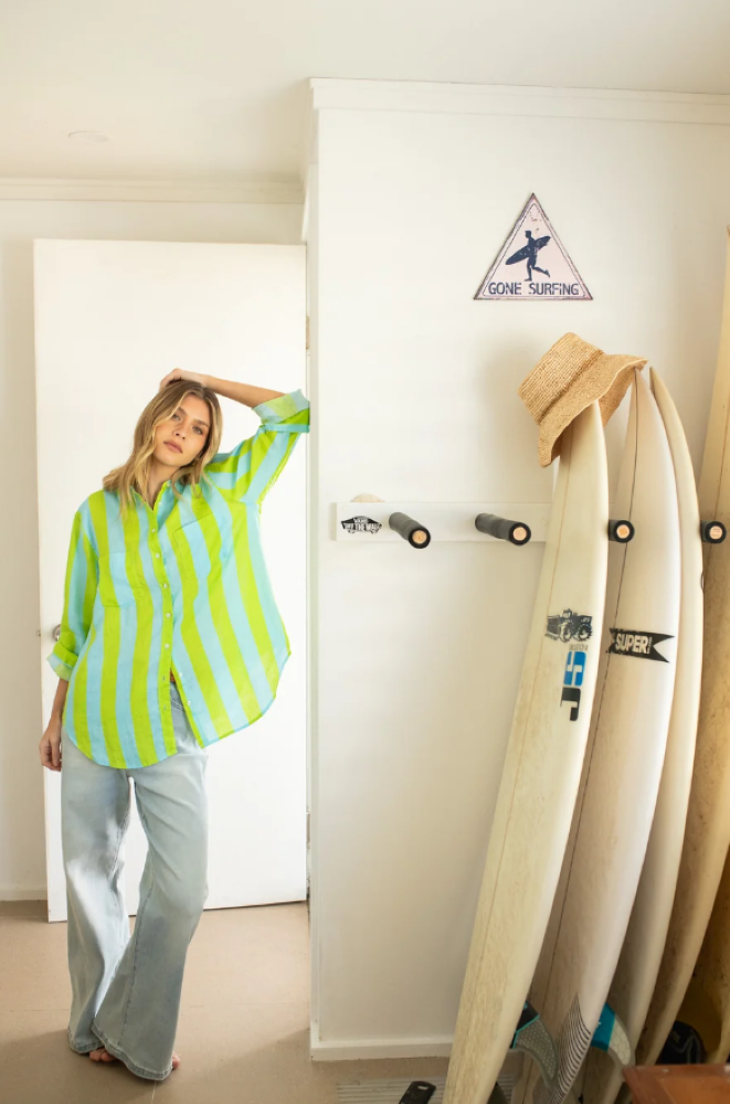 Parallel Culture Shoes and Fashion Online SHIRTS HUT BOYFRIEND LINEN SHIRT - LUNCH WITH ME BLUE GREEN
