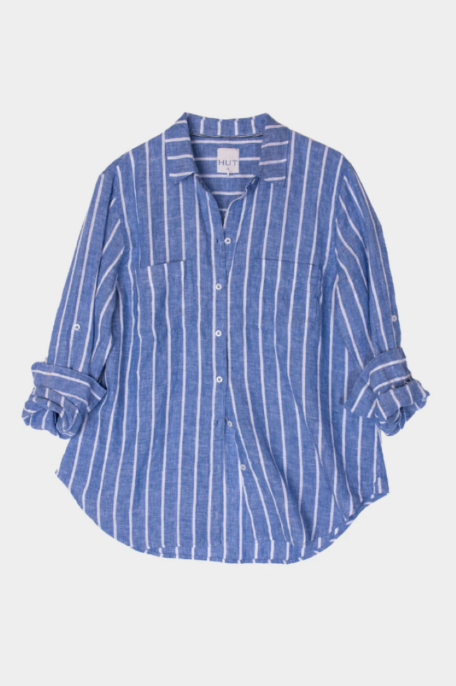 Parallel Culture Shoes and Fashion Online SHIRTS HUT THE BOYFRIEND LINEN SHIRT - MARINE STRIPE