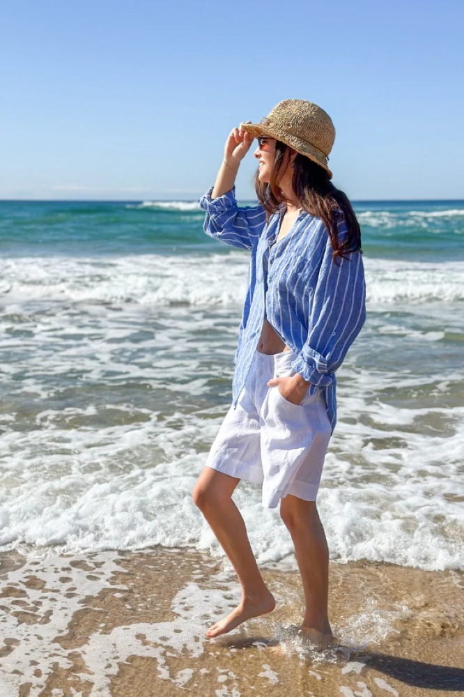 Parallel Culture Shoes and Fashion Online SHIRTS HUT THE BOYFRIEND LINEN SHIRT - MARINE STRIPE MARINE
