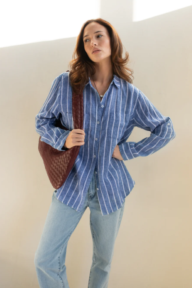 Parallel Culture Shoes and Fashion Online SHIRTS HUT THE BOYFRIEND LINEN SHIRT - MARINE STRIPE
