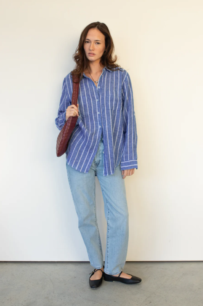 Parallel Culture Shoes and Fashion Online SHIRTS HUT THE BOYFRIEND LINEN SHIRT - MARINE STRIPE