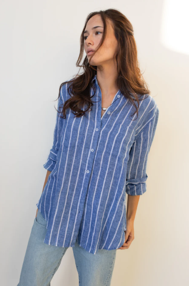 Parallel Culture Shoes and Fashion Online SHIRTS HUT THE BOYFRIEND LINEN SHIRT - MARINE STRIPE