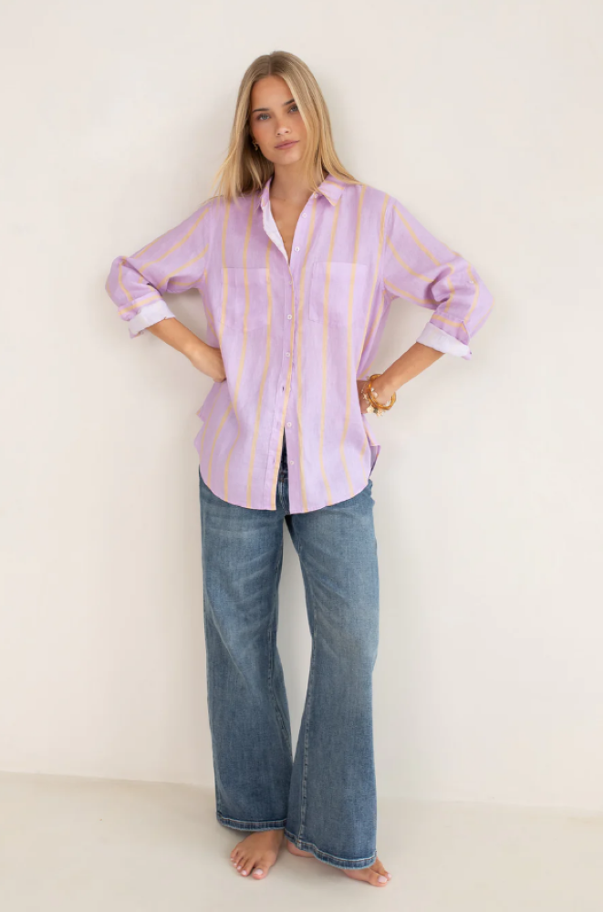 BOYFRIEND LINEN SHIRT - MAUVE & BEIGE
