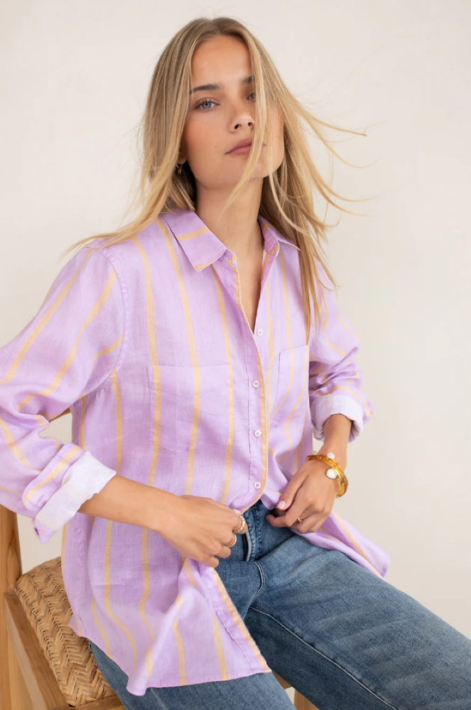 BOYFRIEND LINEN SHIRT - MAUVE & BEIGE